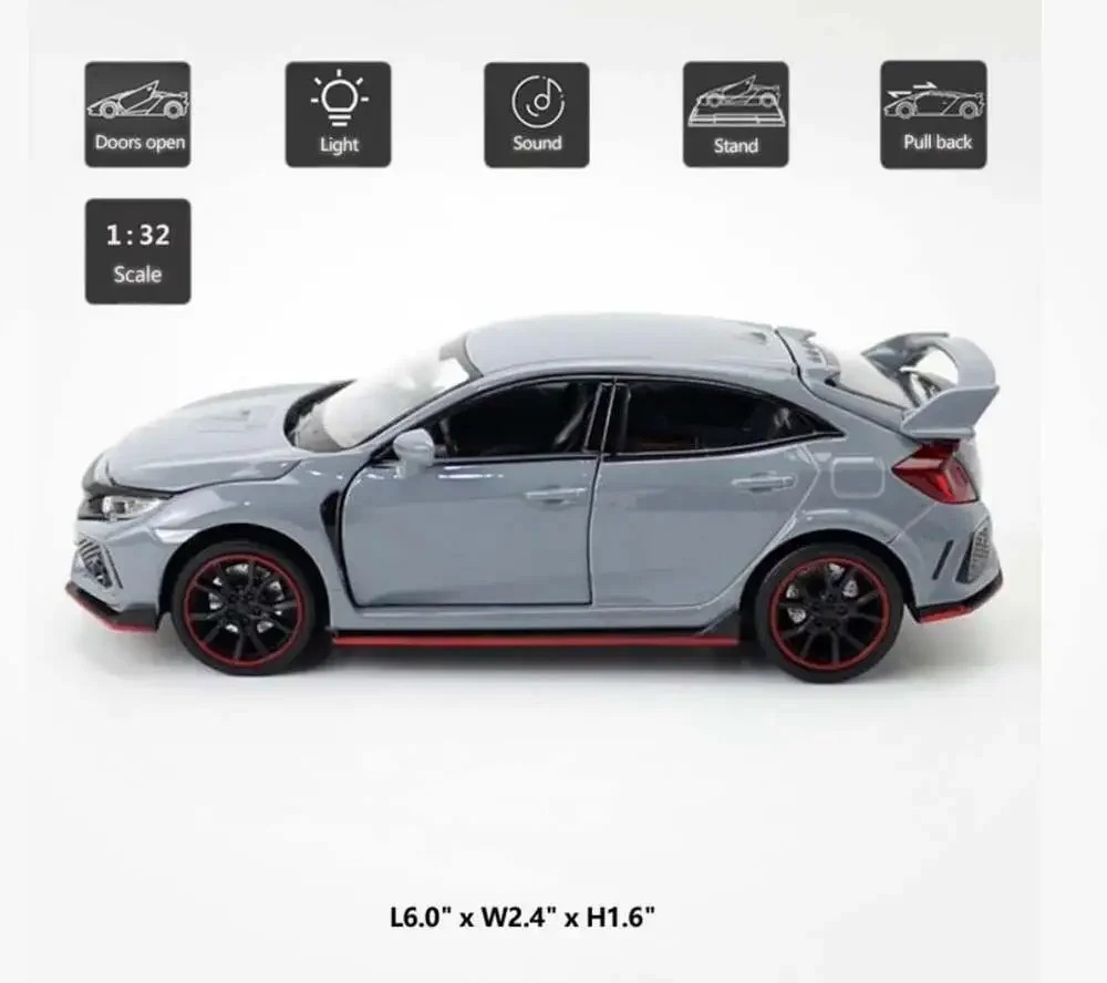 Lot of 2 Honda Civic Type R 1:32 Diecast Model Car Toy Blue and gray